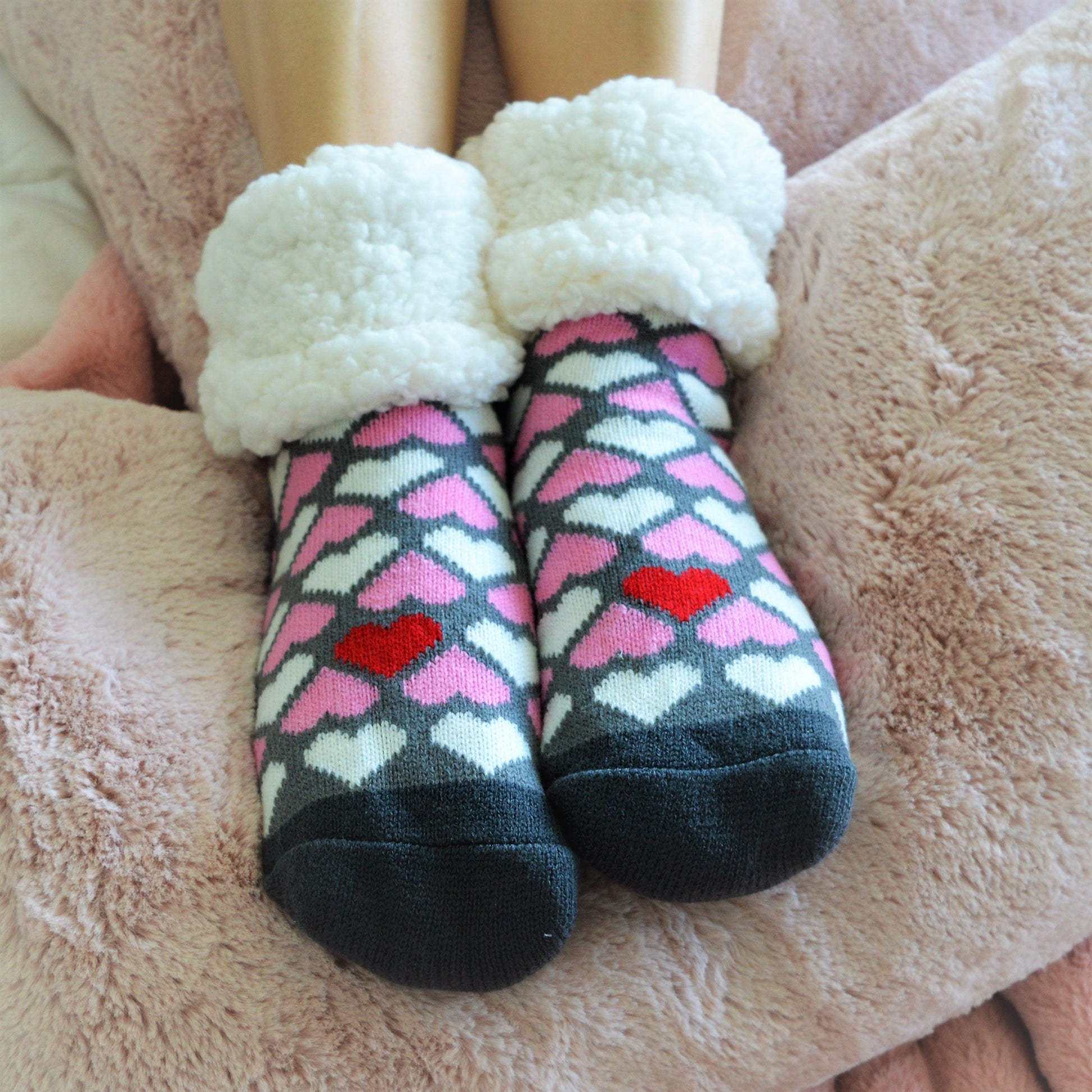 Valentines Women's Comfy Slipper Socks For Winter, Ladies Knit