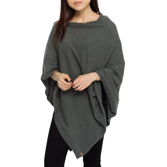 Grey Poncho - Women's Faux Cashmere Poncho Sweater, Wrap, Shawl, or Travel Blanket